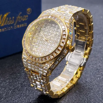 Мъжки часовник Нова луксозна марка часовници от муассанита с лед в багетном корици и плоча от злато, 18 карата, водоустойчив ръчни часовници, мъжки Дропшиппинг