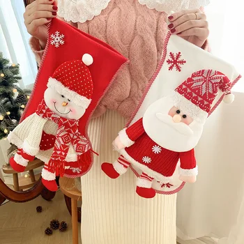 Нов Коледен чорап, детски подарък под формата на чанта бонбони, чорапи на Дядо Коледа с снеговиком, украса на Коледна елха, Коледни чорапи, украса за дома