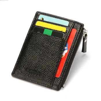 Нов мъжки държач за карти, кожена кесия, черен бизнес тънък RFID чантата си, държач за кредитни карти, малки мрежи, портфейли, портфейли за жени
