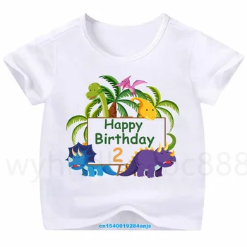 Нова детска тениска с изображение на динозаврите, животните, Гората, Сладка тениска с принтом Малък динозавър, тениска честит рожден Ден, фланелка с номер динозавър