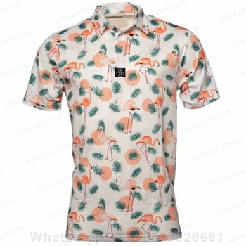 Нова лятна мъжка тениска за голф, дишаща риза с къси ръкави, всекидневни принт, къс ръкав, Модни копчета с ревери, Спортни
