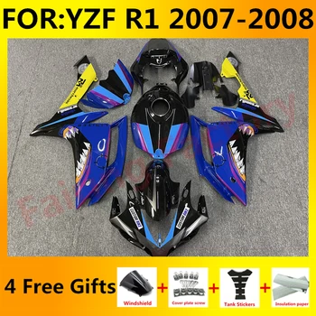 НОВА форма за леене под налягане на мотоциклет ABS, пълен комплект обтекателей, подходящ за YZF R1 2007 2008 YFZ-R1 07 08, комплекти обтекателей за тялото, синя акула