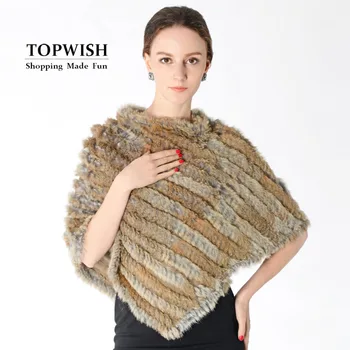 Нова шал от естествена кожа заек, модно дамско пончо от естествена кожа заек, натурална заешката дупка пашмина TNT682