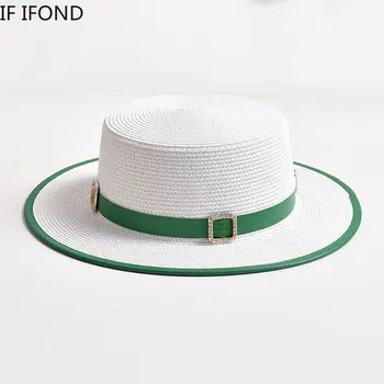 Новата френска сламена шапка в стил ретро, пролет-лято, плажни шапки с плосък покрив, слънчеви шапки за жени с елегантна дамска шапка за пътуване, почивка, парти