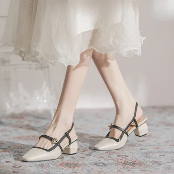 Нови дамски обувки Mary Jane, лодки в стил мозайка, модел обувки с квадратни пръсти на средно токчета, елегантни дамски обувки