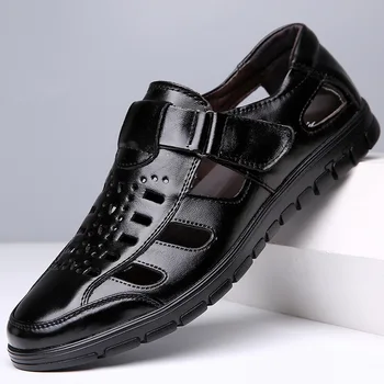 Нови летни мъжки сандали от естествена кожа, ежедневни износостойкая обувки от телешка кожа с изрезки, модел обувки M832