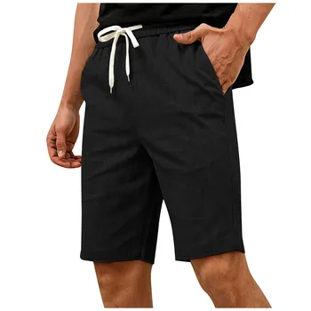 Нови летни мъжки свободни дишащи панталони от памук и лен с пет точки, удобни и модерни мъжки шорти за бягане