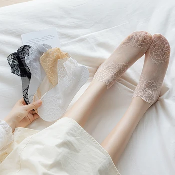 Новите дамски чорапи, летни Тънки кухи дишащи обикновена памучни къси чорапи, дантелени сладки нескользящие невидими дамски чорапи