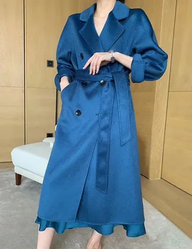 Ново двустранно кашемировое палто с водна ромолящи и дълга вълнена палта за жени