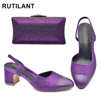 Ново записване, дамски обувки и чанта в тон, италиански дизайнерски дамски обувки луксозни 2023, елегантни дамски официални обувки-лодка с кристали
