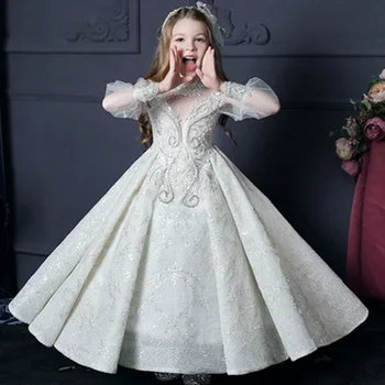 Ново записване, модно принцеса рокля за момичета, окото детски дрехи за сватбата с дълъг ръкав, детски рокля за парти по случай рожден Ден, рокля за изпълнения