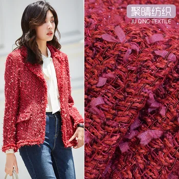 Ново топло палто от червена твидовой тъкан, ежедневни модерен плат 50x148 см