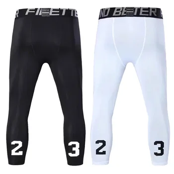 номер на:23 Мъжки Компресия панталони 3/4 Dry Cool Sports Baselayer За Бягане, Тренировка, Активни Чорапогащи, Гамаши, Компресиране, Спортно облекло
