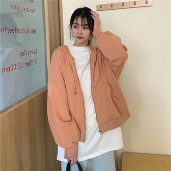 Обикновен пуловер с качулка, нов корейски стил, hoody със свободен джоб, палта, дамски блузи с завязками, основни блузи с дълъг ръкав