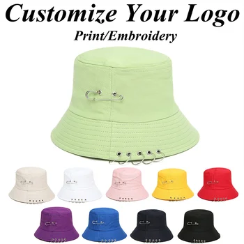 Обичай лого, сребрист метален пънк-обръч, шапки-кофи за жени, мъже, Уникален рок-метален обръч, Панама, солнцезащитная шапка, унисекс, хип-хоп шапки-на зърна