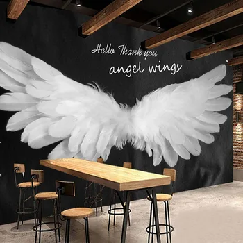 Обичай самозалепващи водоустойчиви тапети, модерните 3D романтични стенописи с крила на Ангел, ръчно рисувани, ресторант, кафене, на фона етикети