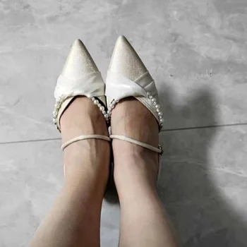 Обувки за жени 2023, висококачествени джапанки, дамски чехли, модерен секси диви ежедневни чехли, дамски обувки с перлата на остри пръсти, дамски обувки
