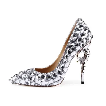 Обувки-лодка с кристали, с остри пръсти, на висок ток-висок ток, луксозна пикантен дамски обувки за партита, модни Zapatos Mujer