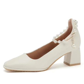 Обувки обувки за сватба PU размер на квадрат 6 см heel toe обтегач на ремъка на обувките дребни твърди дизайнер на дамски партия кайсия цвят
