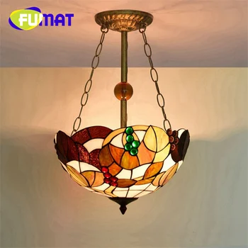 Окачен лампа FUMAT Тифани Vintage Grape боул в стил арт-деко, бар, ресторант, фоайе, кафене, 16-инчов обърнат висящ лампа