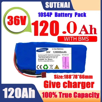 Оригинална батерия 36V 10S4P120Ah акумулаторна батерия 500W висока мощност 42V 120000mAh електрически велосипед Ebike BMS + 42V2A Зарядно устройство