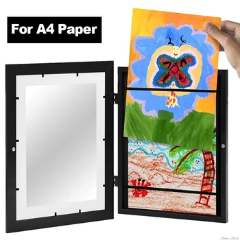 Оригиналната дървена художествена рамка за снимки формат А4 с магнитен отваряне отпред, Сменяеми рамки, дисплей, детски арт фигура