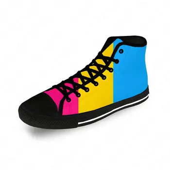Пансексуальность Знаме на Гей-прайда е Забавно Ежедневни Тъканно Модни Парусиновая Обувки с 3D Принтом и Високо Берцем За Мъже И Жени, Леки, Дишащи Маратонки