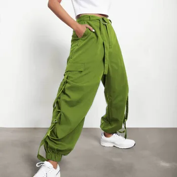 Панталони Y2K Дамски модни панталони за джогинг в стил сафари с джобове отстрани 2023 Нови Летни реколта улични панталони-карго в стил хип-хоп с коланите