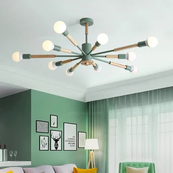 Плафониери от дърво E27 LED за всекидневната, зелено/сиво/черно тавана лампа в спалнята, 220 В, вътрешно осветление лофта, скандинавските осветителни тела