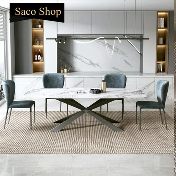 Плот от естествен мрамор в Северна Европа с дължина от 1,6 м, правоъгълна маса в стаята за вечеря, Индивидуален дизайн, популярна мебели за дома Nordic Mesa Comedor