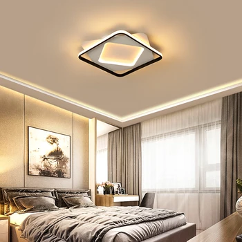 Полилей за спални, модерен квадратен дизайн, led окачен тавана лампа за кухня, хол, фоайе, домашно черно-бяло осветление