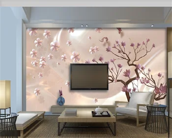 Потребителски тапети свежо изкуство розово цвете орхидея дърво резба върху нефриту 3D луксозна всекидневна с разтегателен ТЕЛЕВИЗИЯ фон на стената домашна стенопис behang