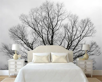 Потребителски тапети Черно-бели Дървета рисувани Стенни Дървета ТЕЛЕВИЗИЯ фон на стената Дневна спалня рисувани стенни тапети за стени d 3