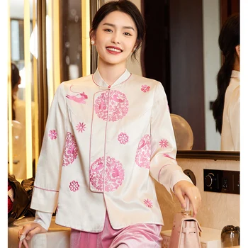 През пролетта на нов сако в китайски стил в една пуговице + тайната пуговица с дворцовия бродерия на яката-часова, ръкав върху китката си, жена топ S-XXL