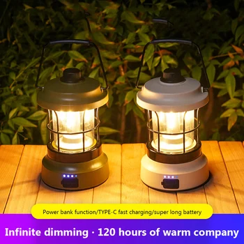 Преносим фенер с плетене на една кука, водоустойчив светлини за къмпинг лампа за декорация на градината със зареждането на Type-c, с регулируема яркост за работа на открито оборудване