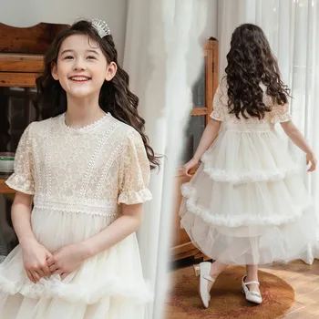 Принцеса рокля с цветя модел за момичета, Детски Сватбена рокля-пакет за Коледно парти, Детско Елегантно Бельо дрехи за тийнейджъри от 3 до 15 години