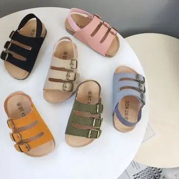 Пролет и лято 2023, Нови детски римски сандали INS в стил INS За момчета и момичета, дървени плажни обувки в изчистен стил с отворени пръсти