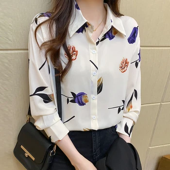 Пролетно-летни дамски шифоновая риза в корейски стил с дълъг ръкав и професионален принтом за крайградски пътувания, дамски топ, дамски блуза Camisas De Mujer, дамски блуза C262