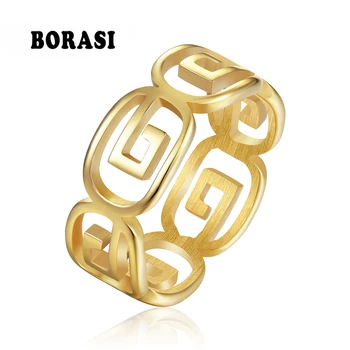 Пръстен BORASI, нов пънк-три кръгли годежни пръстени от неръждаема стомана Златист цвят, Пръстени За жени, Подаръци за Партита, Модни Бижута