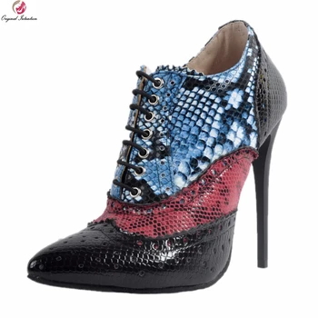 Първоначалното намерение, нови популярни женски ботильоны, чубрица обувки на тънък ток, с остри пръсти, елегантен черен дамски обувки размер плюс САЩ 4-15