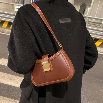 Реколта модерна дамска чанта през рамо, однотонная чанта за подмишниците, изкуствена кожа, модерна и луксозна дизайнерска дамска чанта на верига и портфейла
