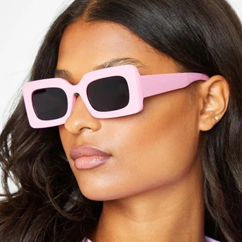 Ретро правоъгълни слънчеви очила за жени Модни популярната малка Дограма Реколта квадратни слънчеви очила, Розови на Бели, лилави очила с UV400