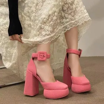 Розови на модела на модела обувки, секси дамски сандали на платформа за нощен клуб, сандали на високи токчета, дизайнерски сандали за жени