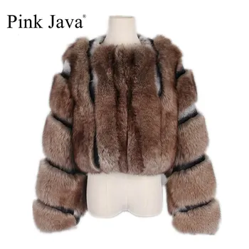 Розово дамско палто Java QC19115, зимни луксозна кожа дрехи, палта от естествен лисьего кожа, лисья яке, палто от естествена кожа заек рекс
