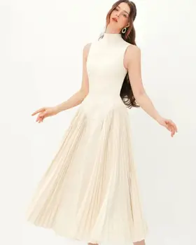 Рокли за бала 2023, плисирани Елегантни рокли, Трапецовидна форма, без ръкави с високо воротом, Саудитска Арабия, рокли за специални случаи, Vestidos De Graduación