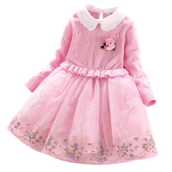 Рокли-пуловери за момичета, сетчатое бебешка рокля с бродерия, есенно-зимна премяна за момичета, скъпа дрехи за момичета RT581