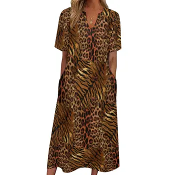 Рокля от кожите на леопард и тигър, лятното модно рокля в пятнистую ивица с котка, эстетичные ежедневни дълги рокли, бельо макси-облечи Kawaii по поръчка, голям размер