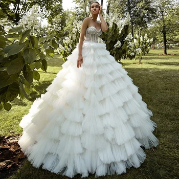 Романтично бална рокля на булката с аппликацией на шията във формата на сърце, сватбената рокля 2023, луксозно бельо вышитое мъниста диференцирани сватбена рокля на принцеса с влак