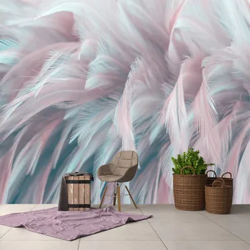Ръчно рисувани розови и сини пера, индивидуални 3D тапети, стикери за стени, мебели за хол, спалня