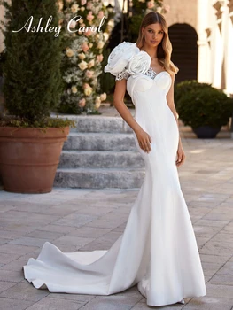 Сватбена рокля Русалка Ашли Керъл с едно рамо 2023, Сватбената рокля на Булката в ретро стил с отворен гръб и 3D Цветя, Vestidos De Новия